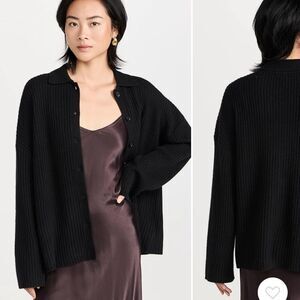 Reformation Black Fantino Cashmere Collared Cardigan - Small